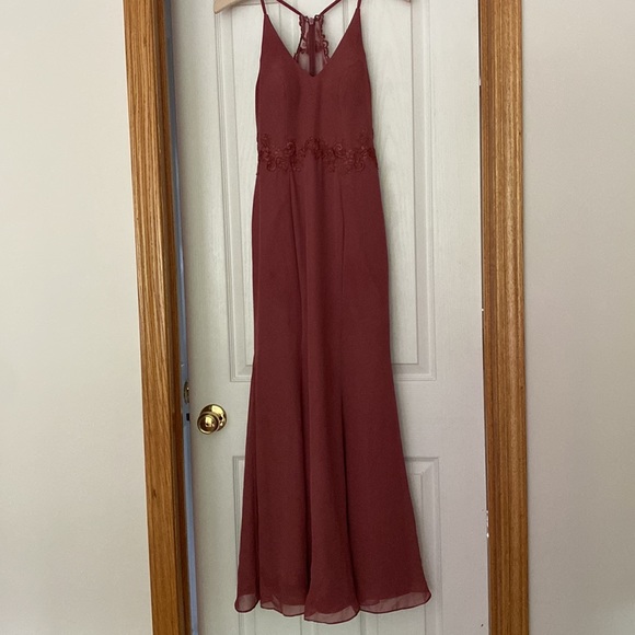 Petite Desert Rose Long Azazie Gown with Lace Back Detail - Picture 5 of 7